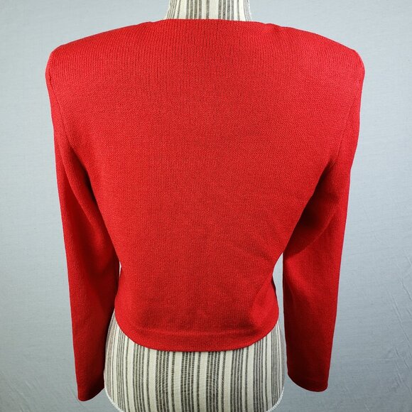 ST. JOHN Blazer Jacket Santana Knit Red Gold Buttons size 6 Classic Preppy - Picture 8 of 14